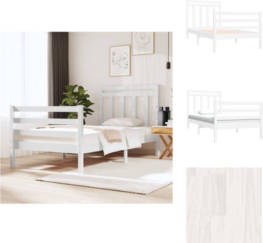 VidaXL Massief grenenhouten bedframe Wit 195.5 x 95.5 x 69.5 cm Inclusief hoofdeind Geschikt voor 90 x 190 cm matras Bed
