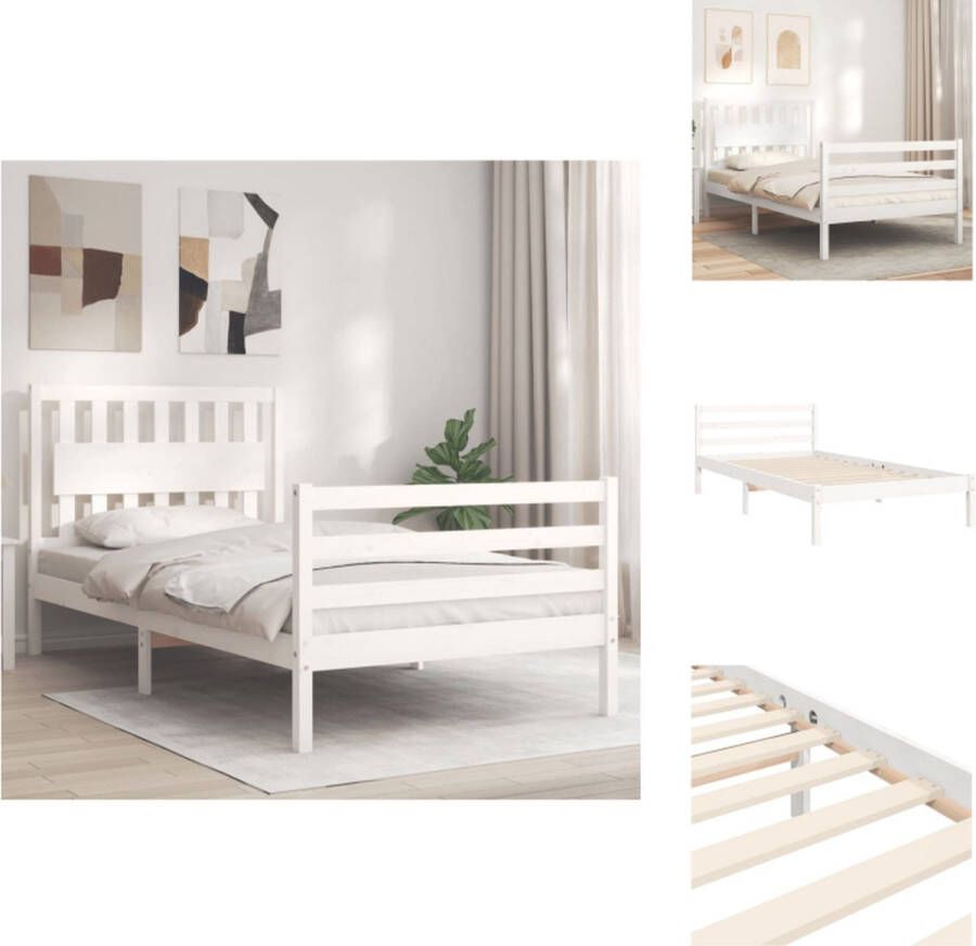 vidaXL Massief Grenenhouten Bedframe Wit 205.5 x 105.5 x 100 cm Multiplex lattenbodem Bed