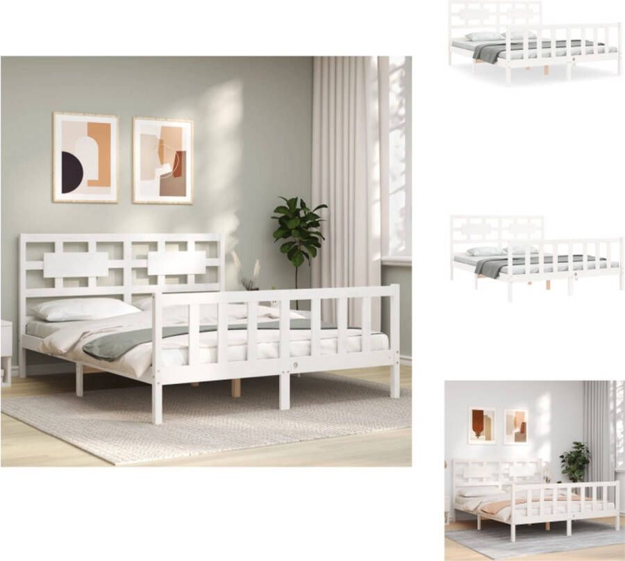 VidaXL Bedframe Bedframes Bed Tweepersoonsbed Bedframe zonder matras massief grenenhout wit 160x200 cm - Foto 2