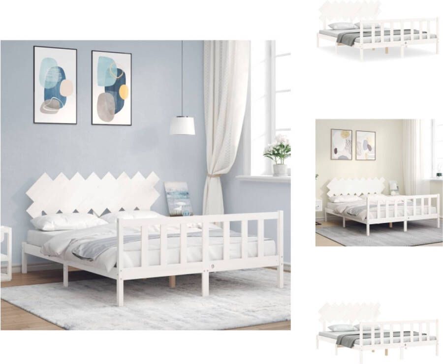 VidaXL Bedframe Bedframes Bed Tweepersoonsbed Bedframe zonder matras massief grenenhout wit 160x200 cm - Foto 2