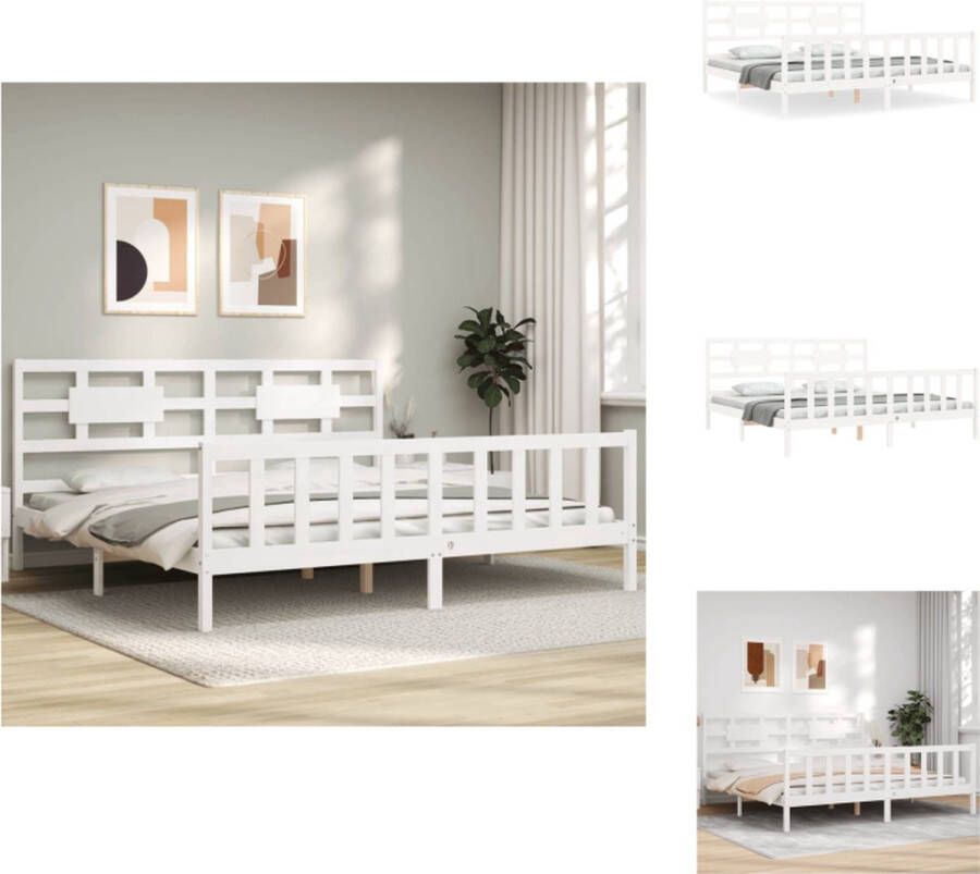 VidaXL Massief grenenhouten bedframe Wit 205.5 x 185.5 x 100 cm Geschikt voor matras 180 x 200 cm Montage vereist Bed