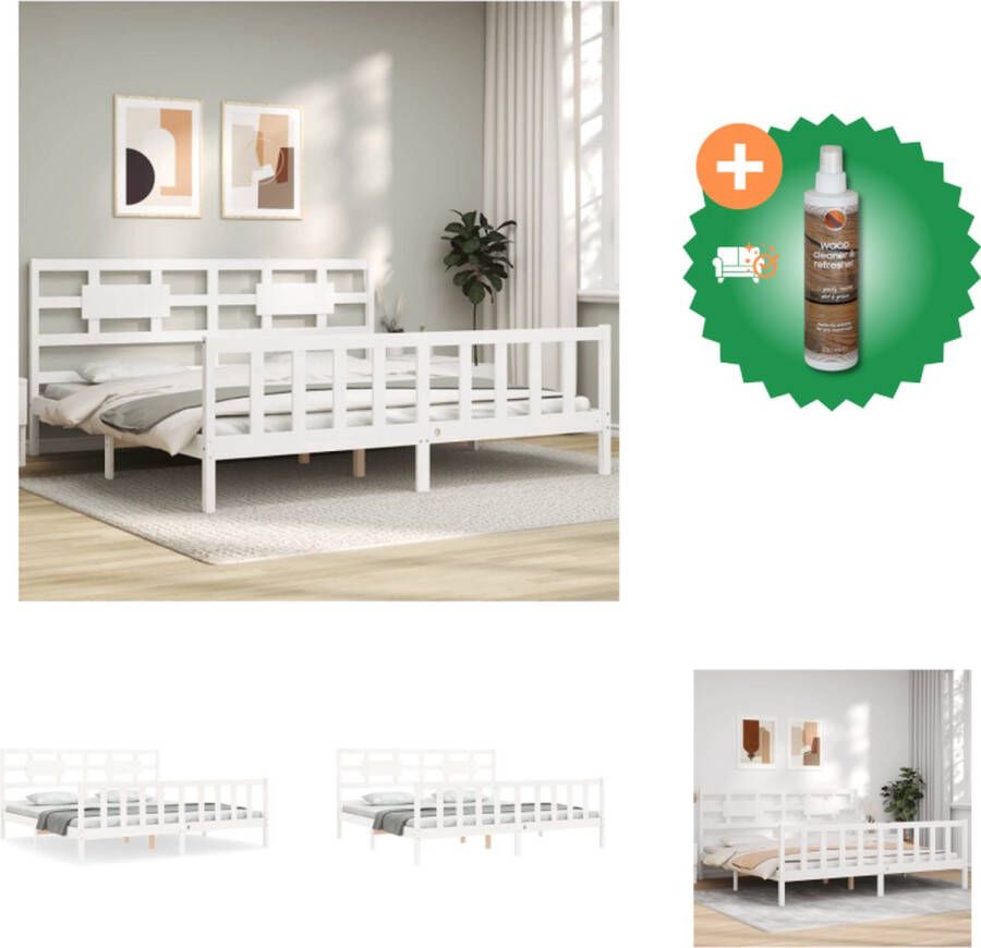 VidaXL Massief grenenhouten bedframe Wit 205.5 x 185.5 x 100 cm Geschikt voor matras 180 x 200 cm Montage vereist Bed Inclusief Houtreiniger en verfrisser - Foto 2