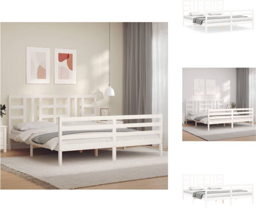 VidaXL Bedframe Bedframes Bed Tweepersoonsbed Bedframe met hoofdbord massief hout wit 6FT Super King - Foto 5