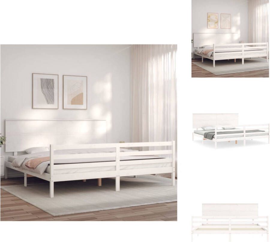 VidaXL Massief grenenhouten bedframe wit 205.5 x 185.5 x 82.5 cm multiplex lattenbodem geschikt voor matras 180 x 200 cm functioneel hoofd- en voeteneinde Bed