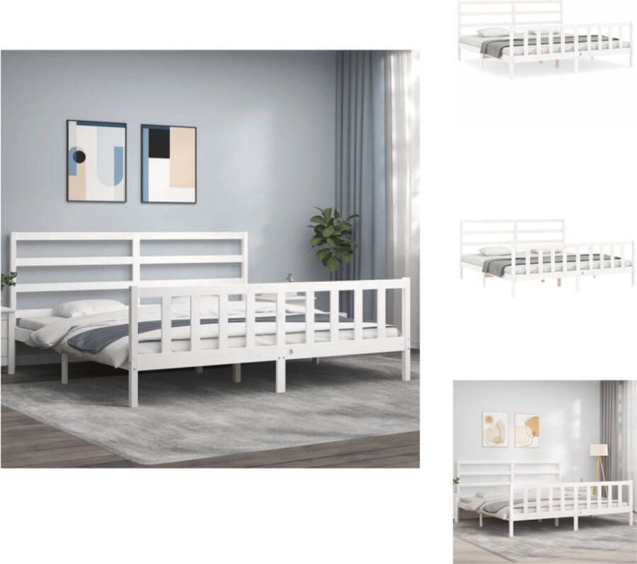 VidaXL Massief grenenhouten bedframe wit 205.5 x 205.5 x 100 cm multiplex lattenbodem Bed