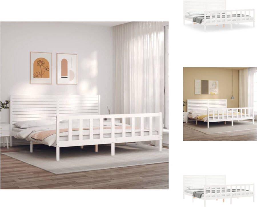 VidaXL Massief Grenenhouten Bedframe Wit 205.5 x 205.5 x 100 cm Multiplex Lattenbodem Bed