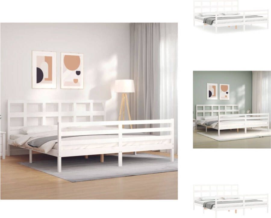 VidaXL Massief Grenenhouten Bedframe Wit 205.5 x 205.5 x 100 cm Multiplex Lattenbodem Bed