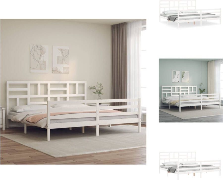 VidaXL Massief Grenenhouten Bedframe Wit 205.5 x 205.5 x 104 cm Multiplex Lattenbodem Bed