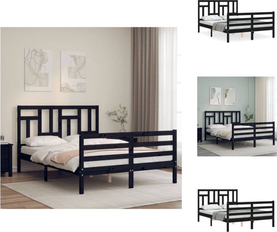 VidaXL massief grenenhouten bedframe zwart 195.5 x 125.5 x 100 cm multiplex lattenbodem Bed
