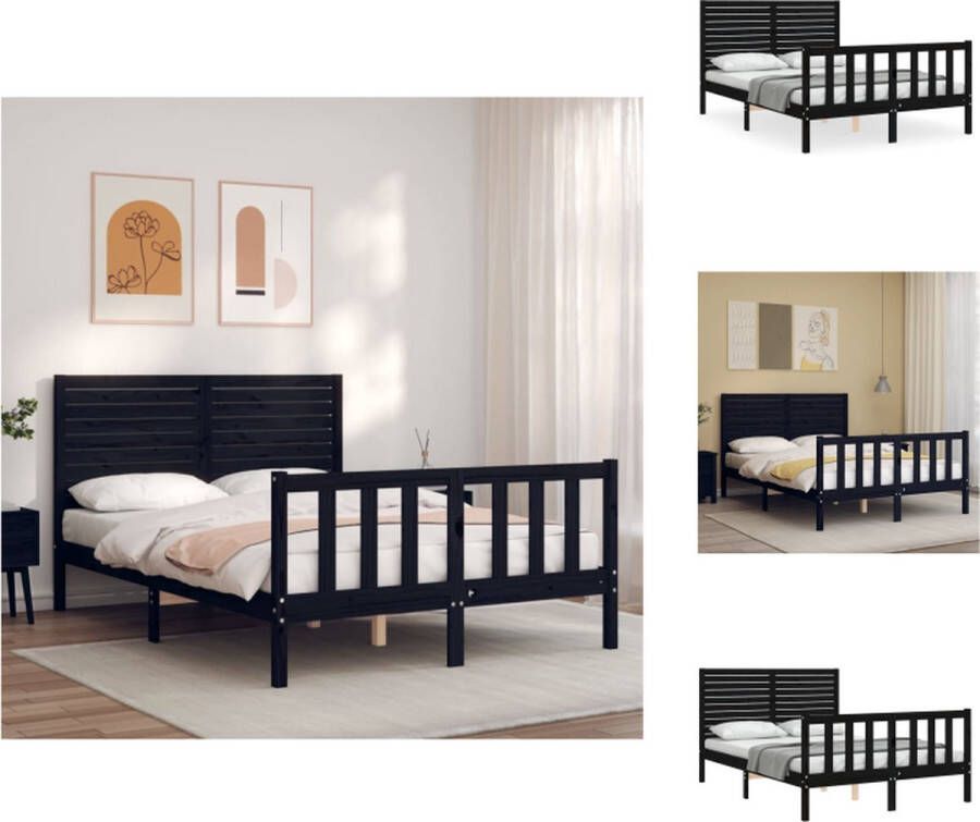 VidaXL Massief grenenhouten bedframe Zwart 195.5 x 125.5 x 100 cm Multiplex lattenbodem Bed