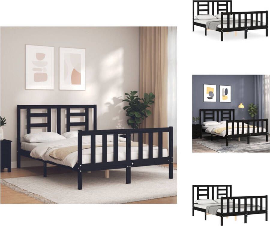 VidaXL Massief grenenhouten bedframe zwart 195.5 x 145.5 x 100 cm multiplex lattenbodem Bed