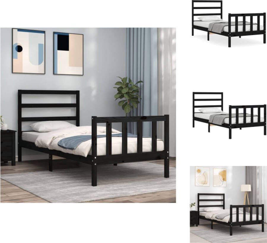 VidaXL Massief grenenhouten bedframe Zwart 195.5 x 95.5 x 100 cm Multiplex lattenbodem Bed