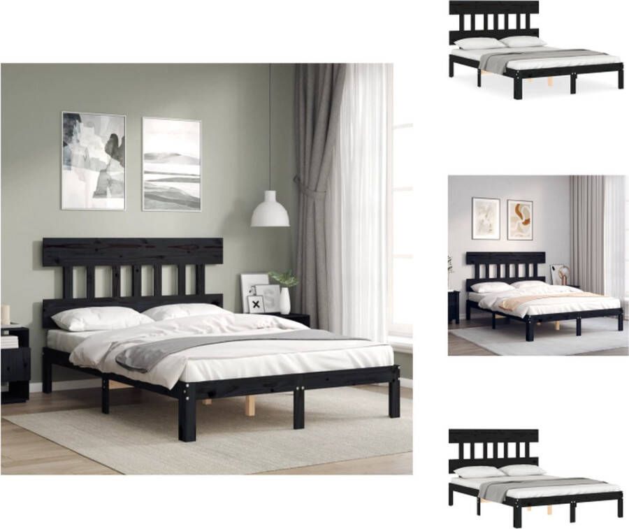 VidaXL Massief grenenhouten bedframe zwart 203.5 x 123.5 x 81 cm Multiplex lattenbodem Bed