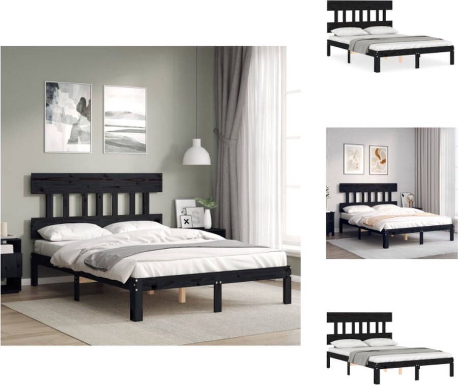 VidaXL Massief grenenhouten bedframe zwart 203.5 x 143.5 x 81 cm Multiplex lattenbodem Bed