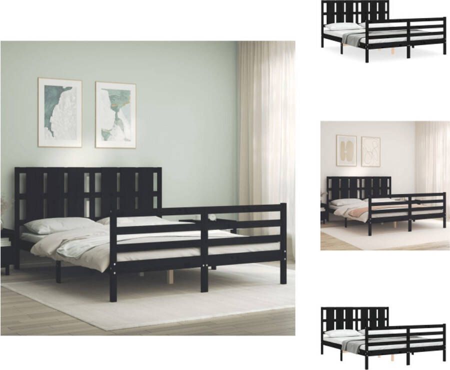 VidaXL Massief grenenhouten bedframe zwart 205.5 x 155.5 x 100 cm 150 x 200 cm (5FT King Size) Bed