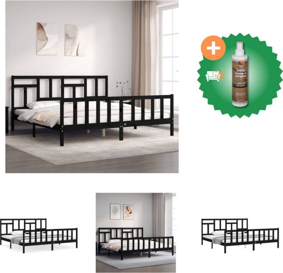 VidaXL Massief grenenhouten bedframe Zwart 205.5 x 185.5 x 100 cm Multiplex lattenbodem Bed Inclusief Houtreiniger en verfrisser