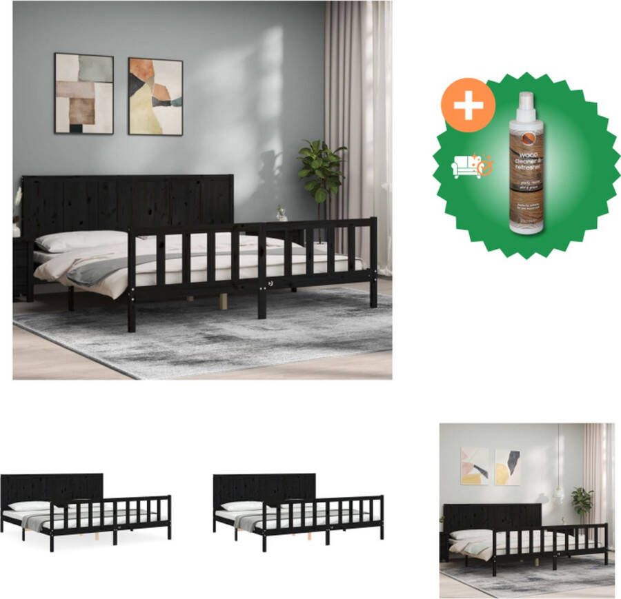 VidaXL Massief Grenenhouten Bedframe Zwart 205.5 x 185.5 x 100 cm Multiplex Lattenbodem Functioneel Hoofd- en Voeteneinde Bed Inclusief Houtreiniger en verfrisser
