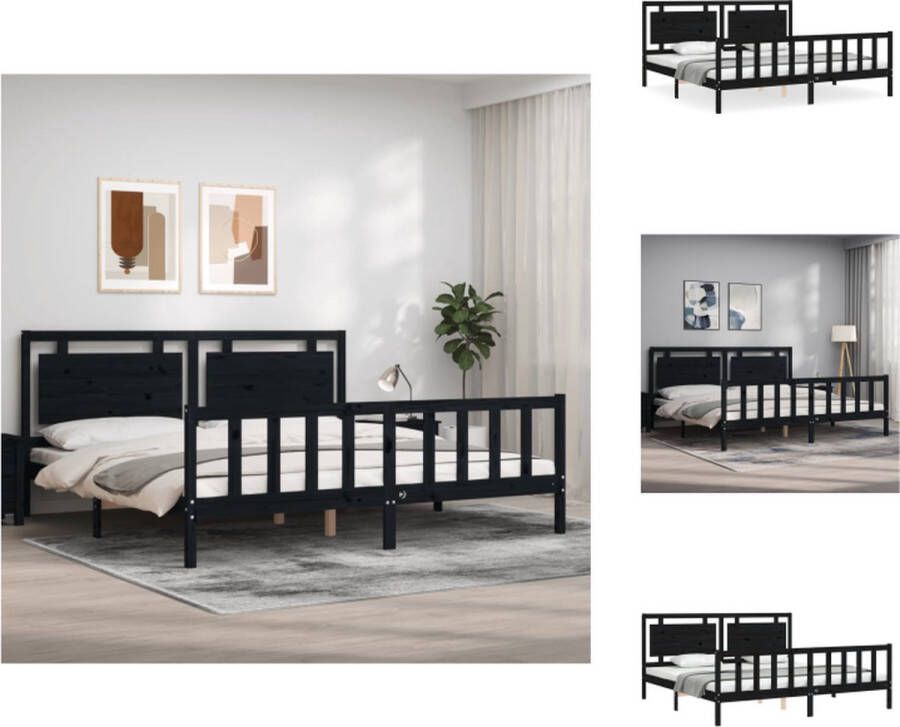 VidaXL Massief grenenhouten bedframe Zwart 205.5 x 205.5 x 100 cm Multiplex lattenbodem Bed