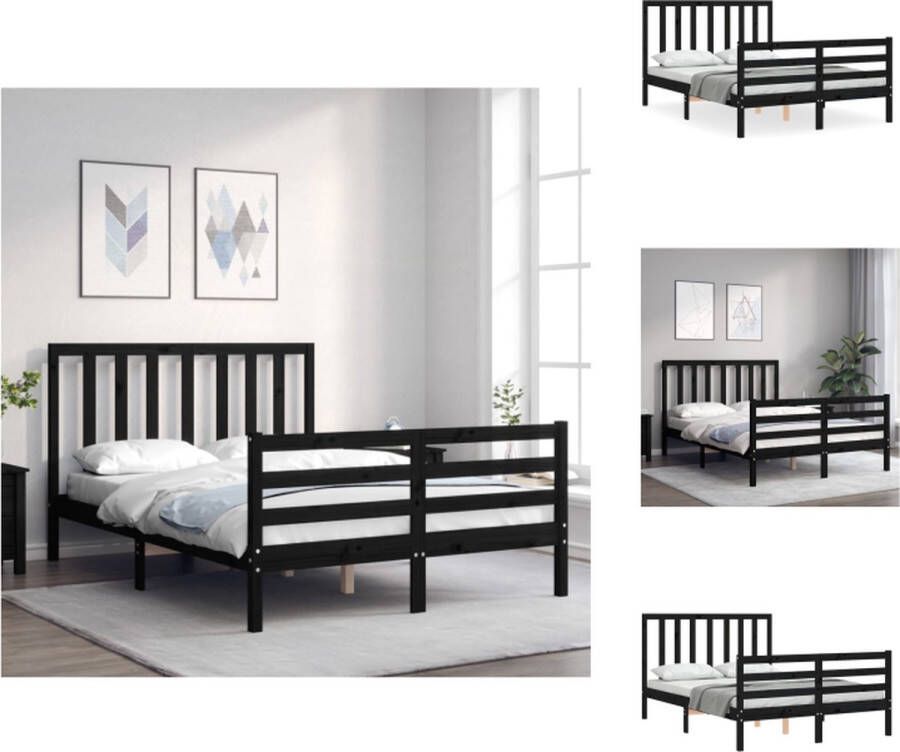 VidaXL Massief grenenhouten bedframe Zwarte kleur 205.5 x 125.5 x 100 cm (L x B x H) Bed