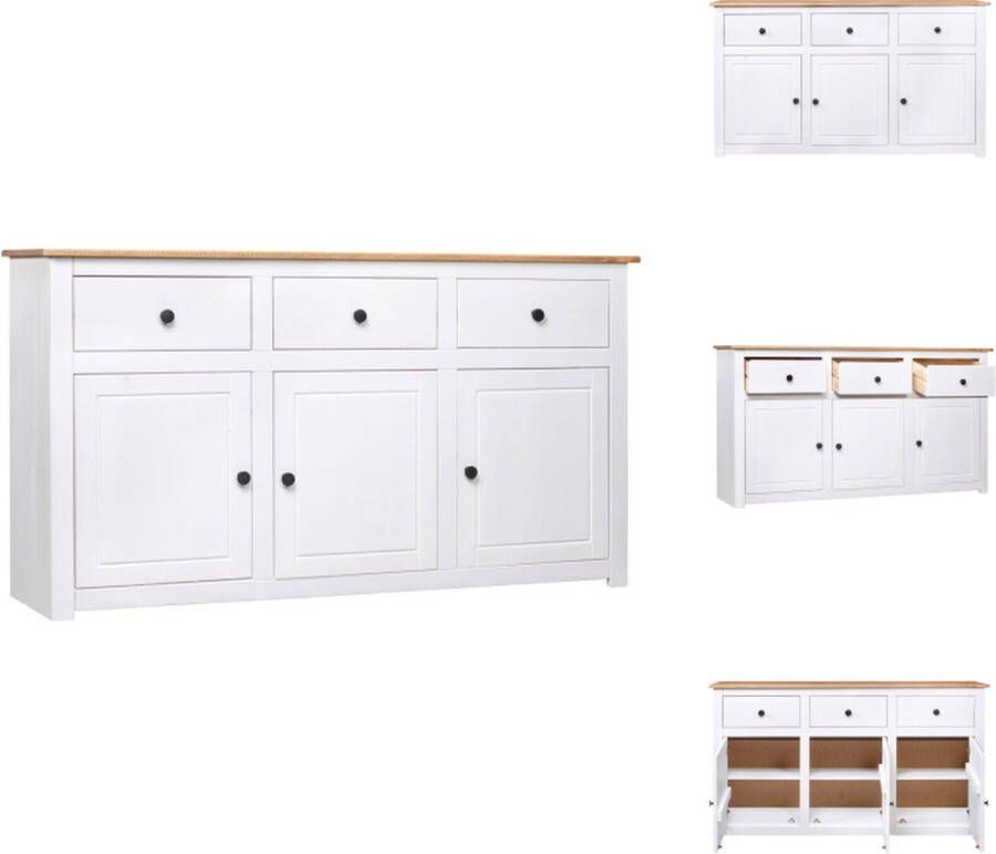 VidaXL Massief Grenenhouten Dressoir 135x40x80cm Wit Natuur Met 3 lades en 3 deuren Eenvoudig te monteren Keukenkast - Foto 2