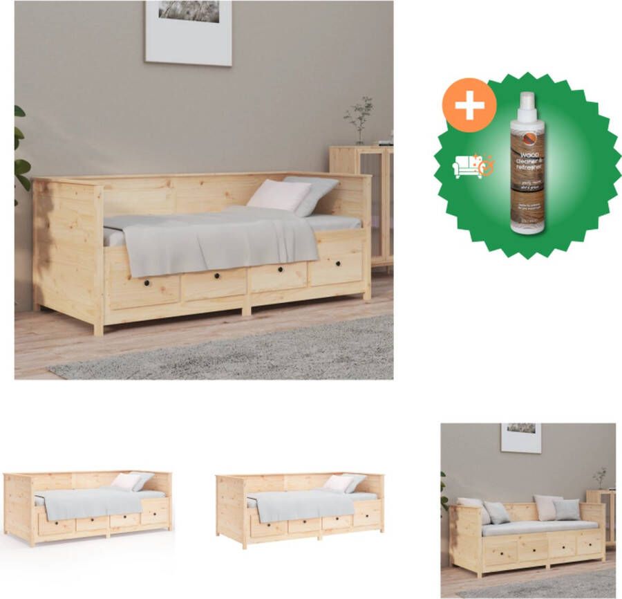 VidaXL Logeerbed Grenenhout 3-zijdig bedhek Gelat ontwerp Veelzijdig bed Extra opbergruimte 193.5 x 96 x 66 cm Geschikte matras 90 x 190 cm Onbehandeld massief grenenhout Bed Inclusief Houtreiniger en verfrisser - Foto 2