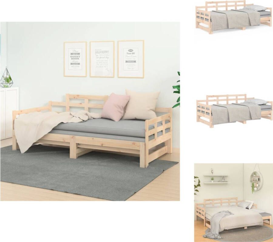 VidaXL Massief Grenenhouten Slaapbank 203.5 x 160 x 76 cm Uitschuifbaar Bedframe voor 2 Personen Ruimtebesparend Bed