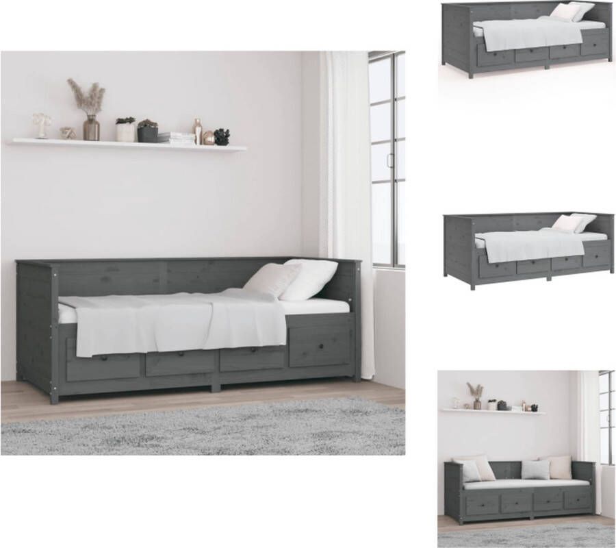 VidaXL massief grenenhouten slaapbank grijs 207.5x97x80 cm met opbergruimte Bed