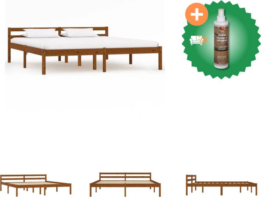VidaXL Houten Bedframe Praktische Decoratieve Toevoeging 206x166x63 cm Kleur- Honingbruin Materiaal- Grenenhout Multiplex Bed Inclusief Houtreiniger en verfrisser - Foto 6
