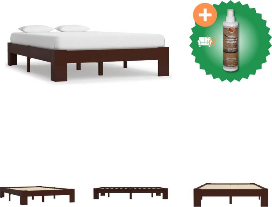 VidaXL Bedframe massief grenenhout donkerbruin 140x200 cm Bed Inclusief Houtreiniger en verfrisser