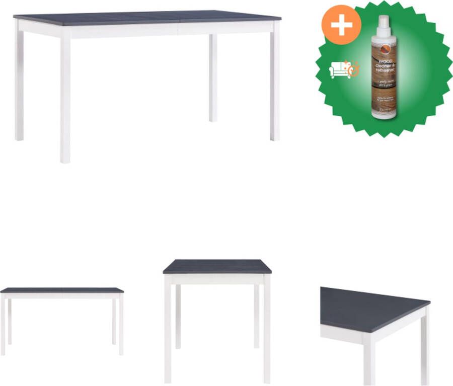 VidaXL Massief houten eettafel 140 x 70 x 73 cm wit en grijs Tafel Inclusief Houtreiniger en verfrisser