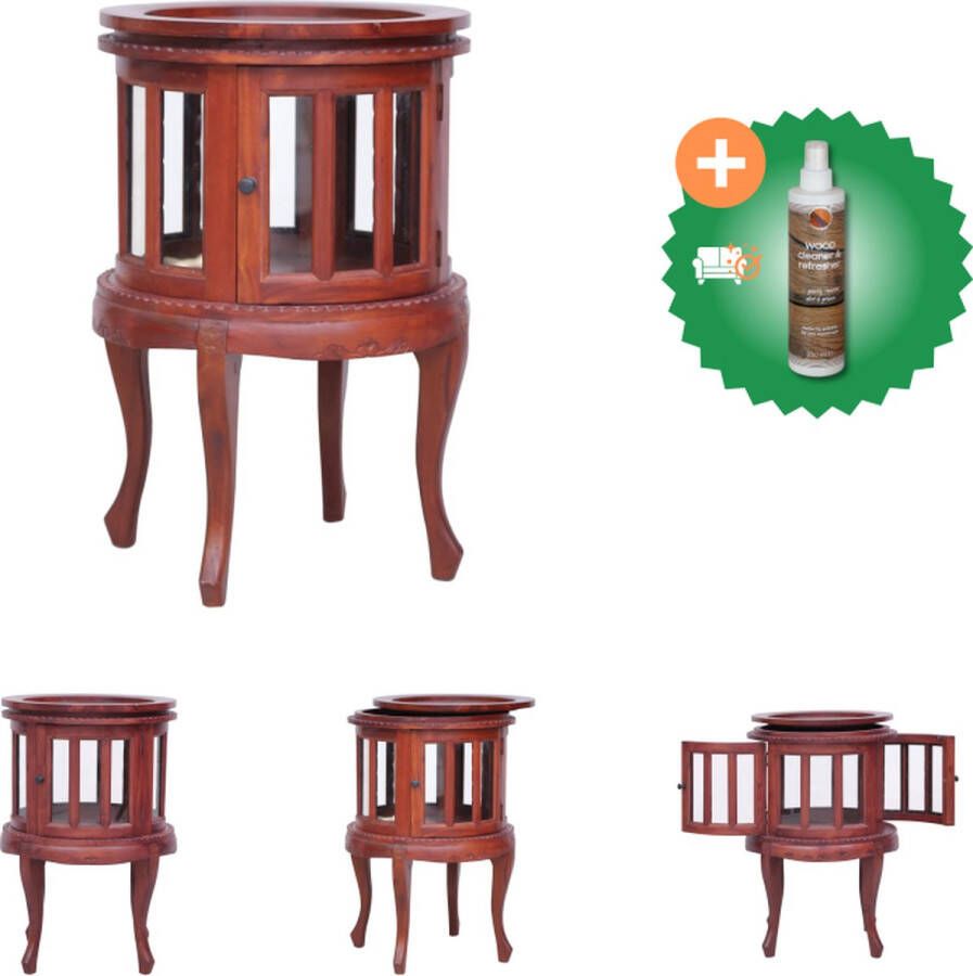 VidaXL Massief Mahoniehouten Vitrinekast 50 x 50 x 76 cm Bruin Tafel Inclusief Houtreiniger en verfrisser