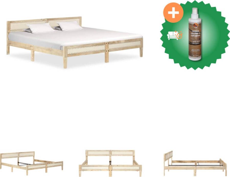 VidaXL Massief Mangohouten Bedframe Klassieke Uitstraling Bedframes 205 x 205 x 73 cm Ken- Naturel afwerking Bed Inclusief Houtreiniger en verfrisser