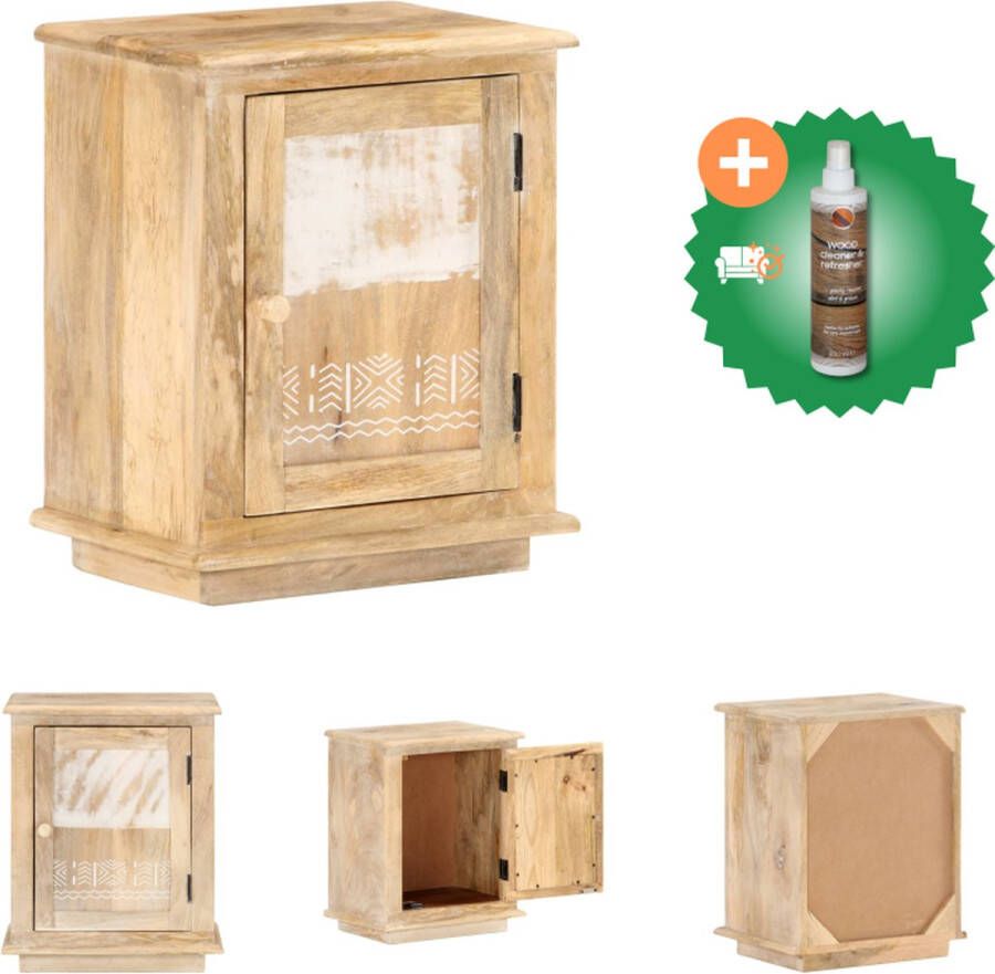 VidaXL Massief Mangohouten Nachtkast 40 x 30 x 46 cm Met 1 deur Kast Inclusief Houtreiniger en verfrisser