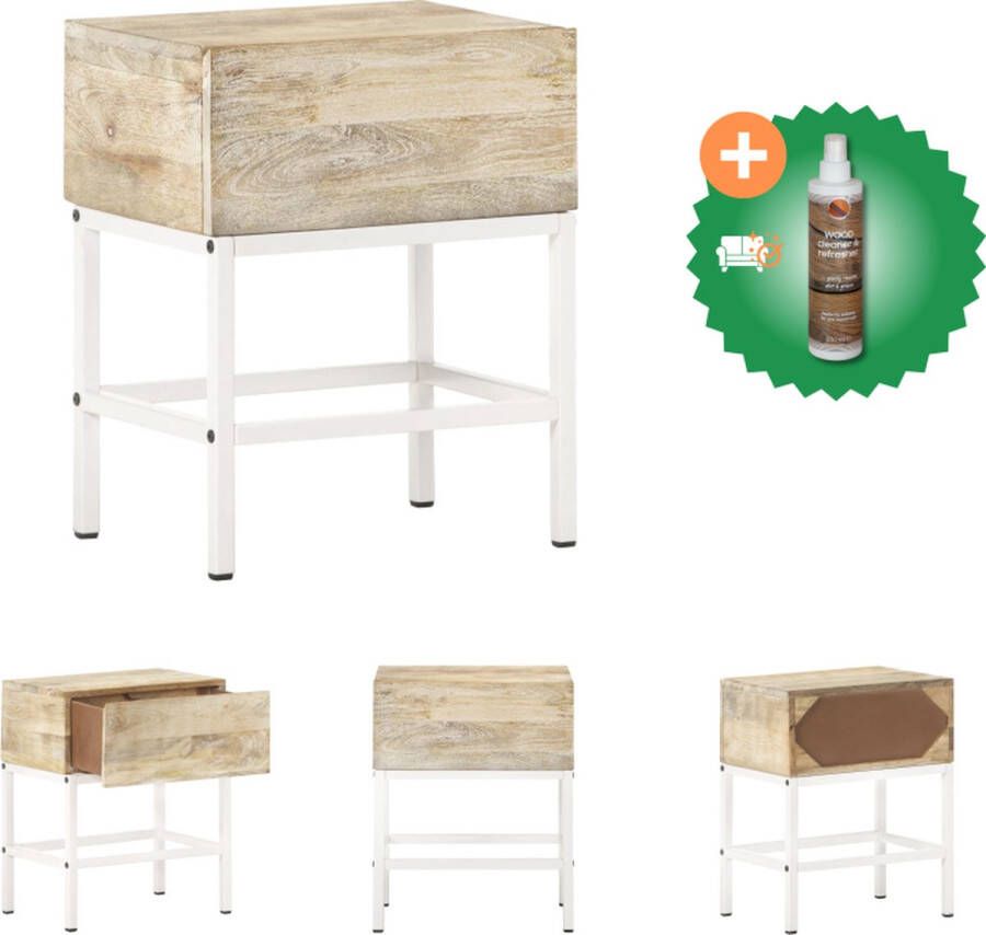 VidaXL Nachtkastje Vintage Stijl Massief Mangohout 40x30x50 cm Handgesneden Met 1 lade Kast Inclusief Houtreiniger en verfrisser - Foto 5