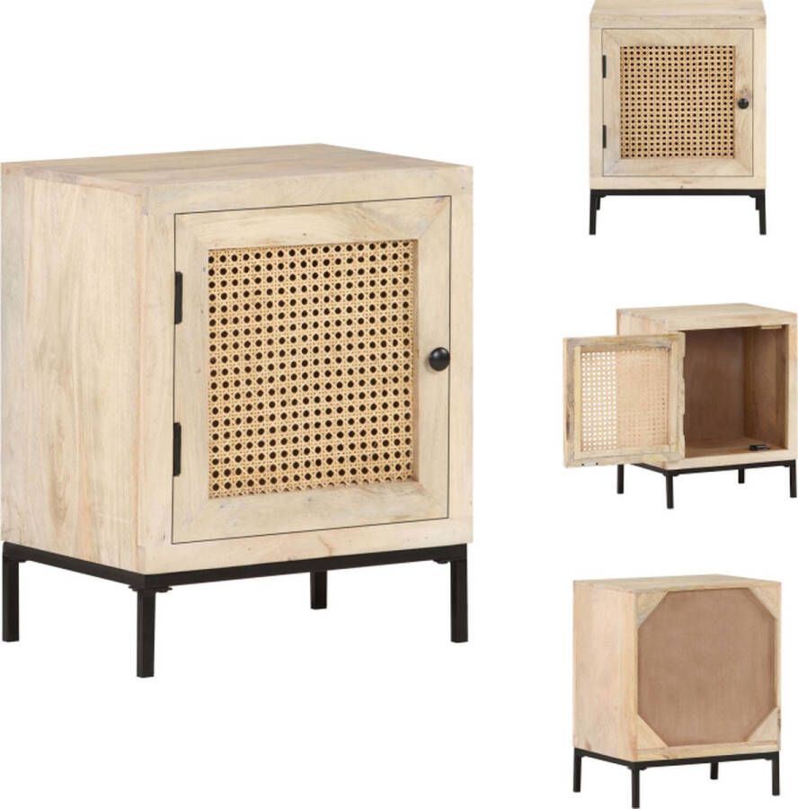 VidaXL Nachtkastje Nachtkastjes Slaapkamerkastje Slaapkamerkastjes Nachtkastje 40x30x50 cm massief mangohout en natuurlijk riet - Foto 2