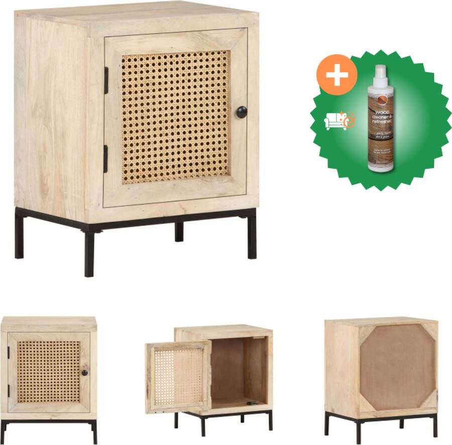 VidaXL Massief Mangohouten Nachtstandaard 40 x 30 x 50 cm Rustiek Ontwerp Kast Inclusief Houtreiniger en verfrisser