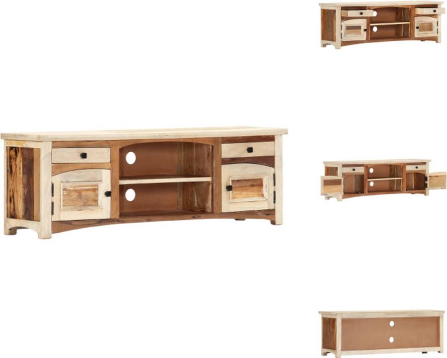 VidaXL Massief Mangohouten TV-kast 120x30x40 cm Gerecycled hout Met 2 deuren 2 lades en 2 vakken Kast - Foto 2