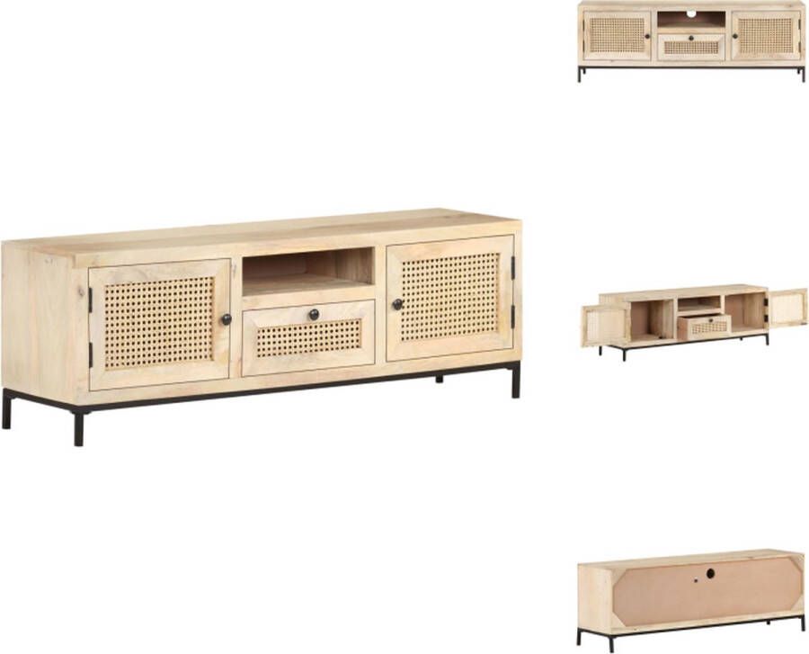 VidaXL Tv-kast Tv-kasten Televisiekast Televisiekasten Tv-meubel 120x30x40 cm massief mangohout en natuurlijk riet - Foto 2
