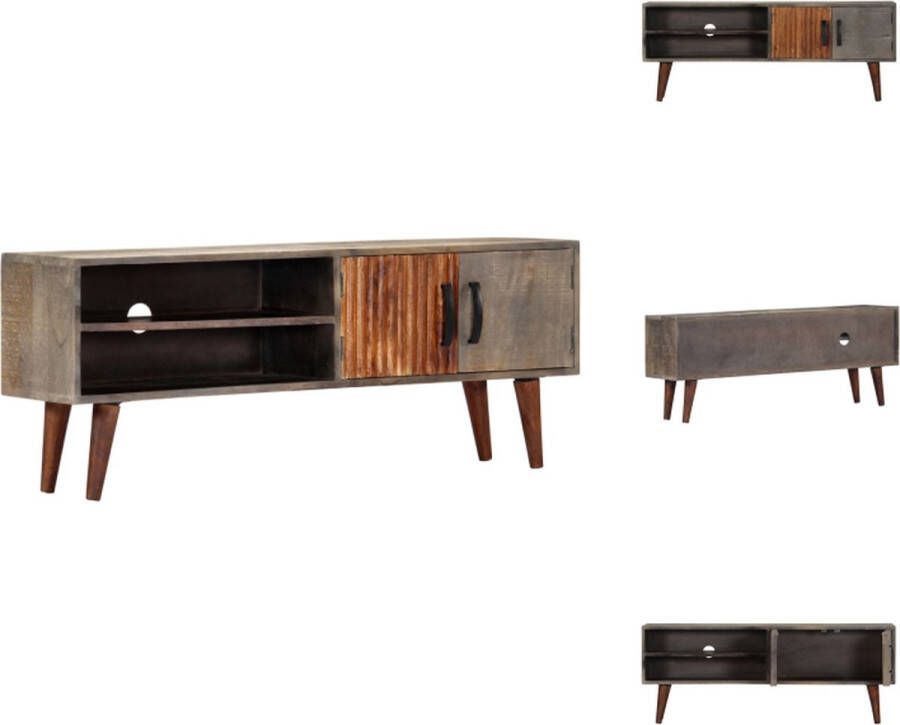 VidaXL Tv-meubel Tv-meubels Tv-meubelen Tv-meubilair Tv-meubel 130x30x46 cm massief ruw mangohout grijs - Foto 2