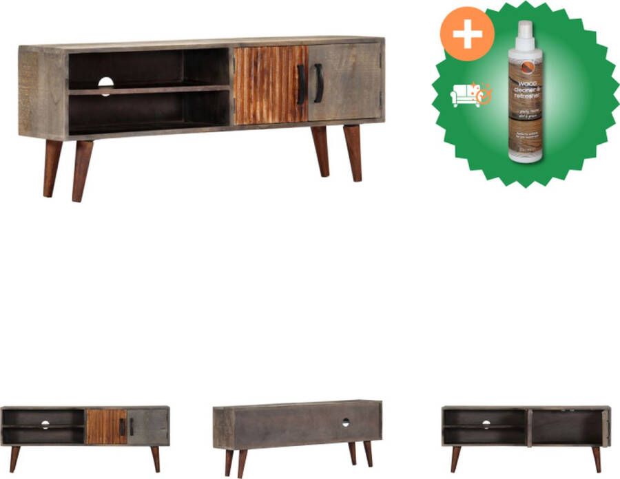 VidaXL Massief Mangohouten TV-meubel 130 x 30 x 46 cm Grijs Moderne Stijl Kast Inclusief Houtreiniger en verfrisser