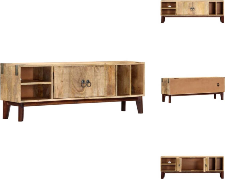 VidaXL Massief Mangohouten TV-meubel Modern 130 x 30 x 46 cm 2 deuren 4 open vakken Kast