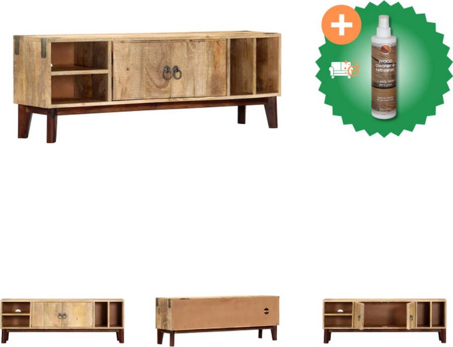 VidaXL Massief Mangohouten TV-meubel Modern 130 x 30 x 46 cm 2 deuren 4 open vakken Kast Inclusief Houtreiniger en verfrisser