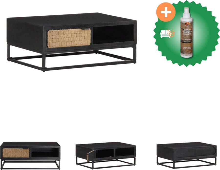 VidaXL Massief mangohouten woonkamertafel 90 x 60 x 35 cm Industriële uitstraling Tafel Inclusief Houtreiniger en verfrisser