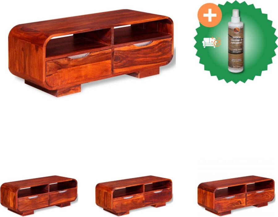 VidaXL Massief Sheeshamhouten Salontafel 90 x 40 x 35 cm Meerkleurig Met 2 Vakken en 4 Lades Tafel Inclusief Houtreiniger en verfrisser
