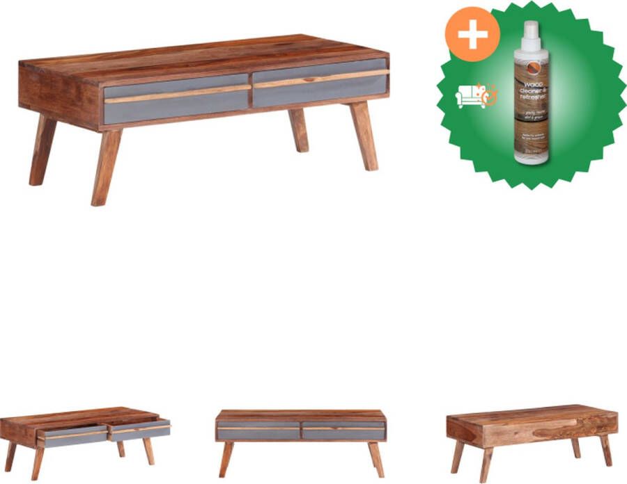 VidaXL Massief Sheeshamhouten Salontafel Grijs en Donkerhout 110 x 50 x 40 cm Tafel Inclusief Houtreiniger en verfrisser