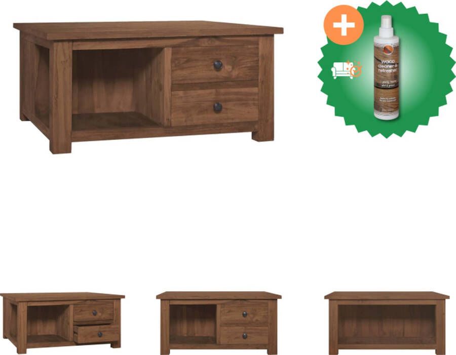 VidaXL Massief teakhouten Salontafel 68 x 68 x 33 cm Met 2 lades en 1 schap Tafel Inclusief Houtreiniger en verfrisser