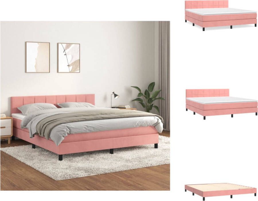 VidaXL Matras met Pocketvering 160 x 200 cm Zacht fluweel Middelharde ondersteuning Huidvriendelijk topmatras Roze Bed - Foto 1