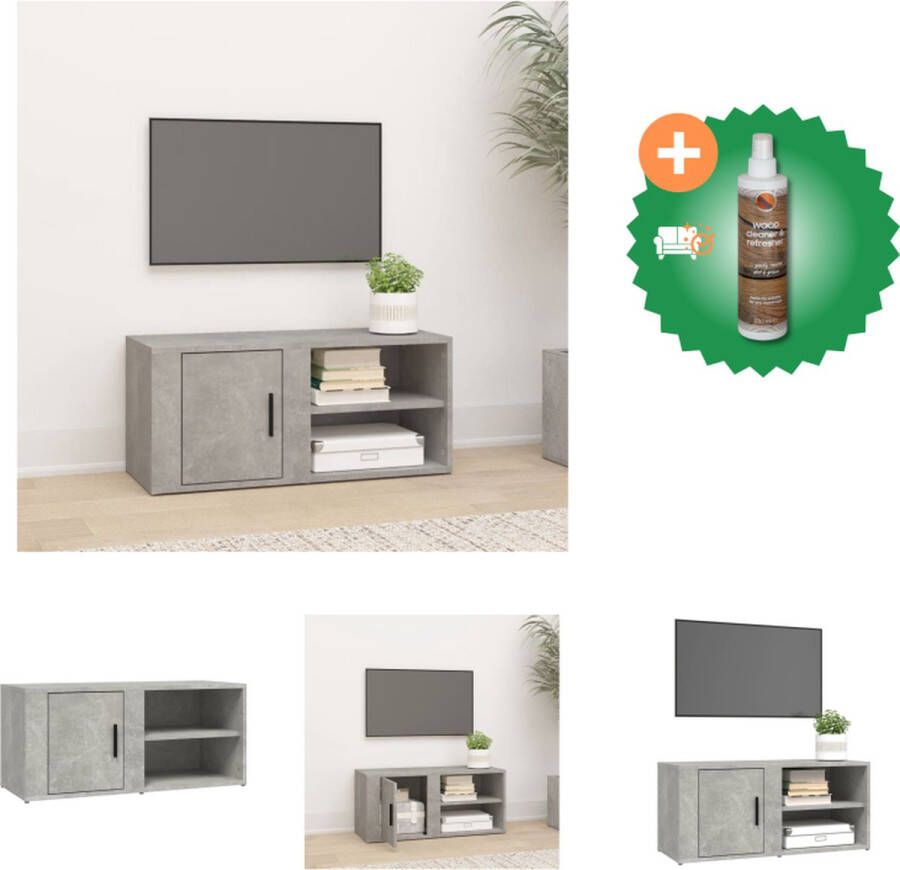 VidaXL Mediakast Betongrijs 80 x 31.5 x 36 cm Stevig Hout Opbergmogelijkheden Kast Inclusief Houtreiniger en verfrisser