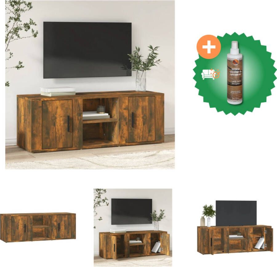VidaXL Mediakast Gerookt Eiken 100x31.5x35 cm Stevig Hout Met Opbergruimte Kast Inclusief Houtreiniger en verfrisser
