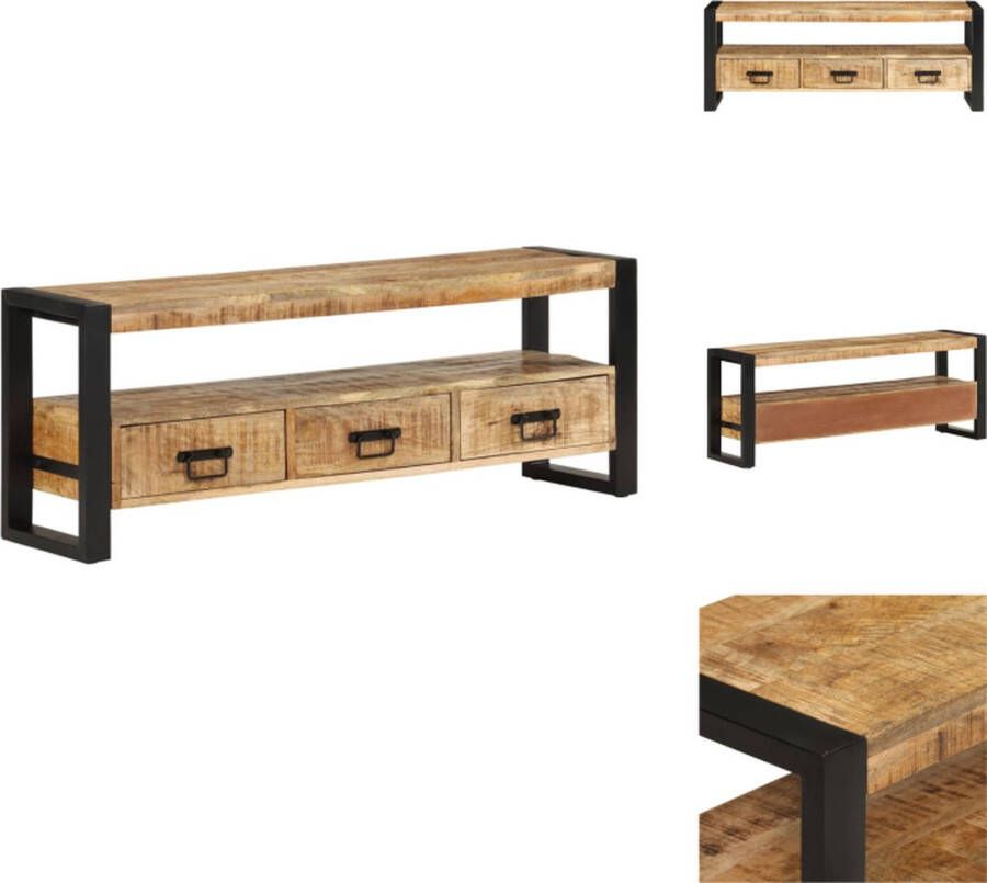 VidaXL mediakast massief mangohout TV-kast 120 x 30 x 45 cm met 3 lades en industriële poten Kast